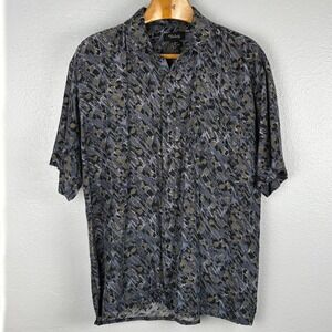 Men's Casual Button Down Shirt - Black and Gray Pattern